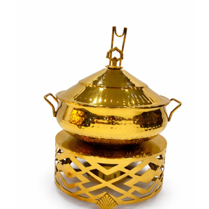 Plat à réchaud rond, de style antique, en laiton ou finition dorée - Product Image 4