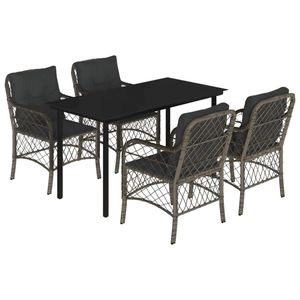 Set da Pranzo da Giardino in Rattan Grigio Scuro per 4 Persone, Resistente alle Intemperie, Arredamento da Esterno in Stile Contemporaneo - Product Image 4