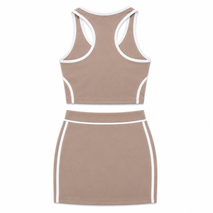 Conjunto deportivo de dos piezas para mujer, top corto y minifalda, color sólido, transpirable, tejido de punto, spandex, poliéster, para primavera/verano. - Product Image 4
