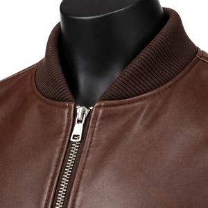 Veste bomber pour homme PRIMEFIELD ENTERPRISES, en polyester marron, écologique, respirante, col montant, fermeture éclair, coupe classique, style moto - Product Image 6