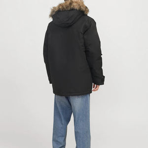Men Winter Parka Hooded <b>Fur</b> <b>Trim</b> Puffer Jacket Regular Standard Windproof Casual Outdoor Coat Black Custom Logo OEM Service Plus - Product Image 2