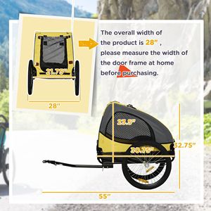 Rimorchio per Bicicletta per Cani di Taglia Media Giallo Vivace con Ruote a Sgancio Rapido, Riflettori e Bandiera di Sicurezza, Trasportino per Animali con Gancio di Aggancio - Product Image 3