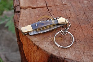 Mini Damascus Steel Folding Knife Keychain EDC Pocket Knife Brass Wood Handle Small Outdoor <b>Camping</b> Survival <b>Tool</b> OEM - Product Image 6