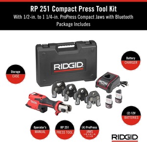 Kit d'outils de pressage compact avec mors ProPress (1/2" à 1-1/4"), outil de pressage en ligne pour cuivre, acier inoxydable, PEX - Product Image 4