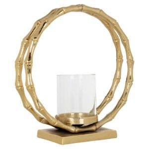 Support de bougie style bambou Golden Stillness, 26 cm de haut, en laiton, décoration d'intérieur - Product Image 6