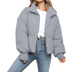 Women’s Winter <b>Cropped</b> <b>Puffer</b> <b>Jacket</b> Coat Casual Quilted Baggy Long Sleeve Zip Down <b>Jackets</b> Outerwear Warm Hooded Layered Cold - Product Image 1