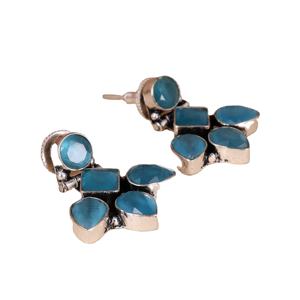 Pendientes de botón geométricos de latón chapado en plata oxidada con circonitas, estilo bohemio étnico, joyería llamativa para mujer, ideales para fiestas. - Product Image 4