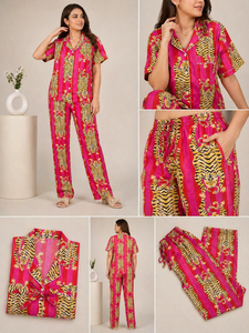Conjunto de Pijama con Estampado de Tigre y Rayas para Mujer, Camisa de Manga Corta de Algodón, Pantalones Cortos, Pijama Informal, Conjunto Coordinado Hecho a Mano - Product Image 2