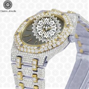Charm Jewells Montre de luxe en acier inoxydable, boîtier rond, mouvement à quartz analogique, bracelet incrusté de diamants, unisexe, 42 mm - Product Image 3