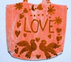 Pink Velvet Tote <b>Bag</b> With Love Embroidery And Birds Pattern <b>Large</b> Shoulder Handle Shopping <b>Bag</b> Daily Use - Product Image 5