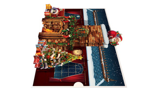 Carte de Noël pop-up avec Père Noël, cheminée, sapin et chat, impression numérique avec lumière et musique - Product Image 3