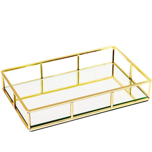 Plateau décoratif octogonal moderne en verre miroir avec cadre en métal doré pour parfums, bijoux et rangement de décoration intérieure – En promotion - Product Image 6