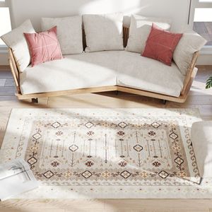 Tappeto Lavabile in Lavatrice 4x6 Stile Boho in Flanella, Set di Tappeti Antiscivolo per Soggiorno, Camera da Letto e Sala da Pranzo - Marrone - Product Image 1
