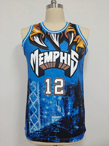 เสื้อบาสเก็ตบอลแขนกุดโพลีเอสเตอร์สีน้ำเงินแบบกำหนดเอง - Product Image 3