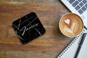 Posavasos personalizados de mármol negro, cuadrados o redondos, de alto brillo, para regalo. - Product Image 5