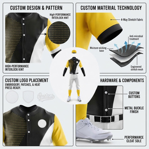 Ensemble de maillot et pantalon de baseball personnalisé pour homme, blanc, jaune, noir, sublimé, respirant, en polyester, pour toutes les saisons, vêtements pour adultes - Product Image 6
