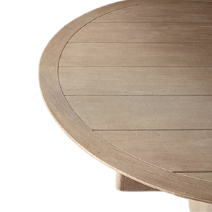 Contemporary Outdoor Dining <b>Table</b> Solid Teak with Dark Grey Finish <b>Round</b> Slatted Surface Garden <b>Patio</b> Resort Dining Area - Product Image 4