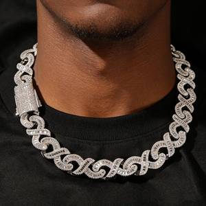 Men's Rhodium Plated 925 Silver Moissanite Rope Chain <b>Statement</b> <b>Necklace</b> Pave Setting Hiphop Style Cuban Chain - Product Image 3