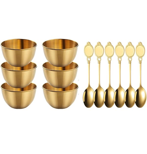 Bol à glace élégant en laiton avec cuillères assorties, design glamour empilable, bol à glace en laiton - Product Image 1