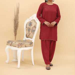 PS5028สูทผ้าไหมปักเลื่อมสำหรับผู้หญิง2ชิ้น - Product Image 3