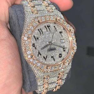 Montre de luxe pour homme en acier inoxydable à quartz avec boîtier carré sertie de diamants, résistance à l'eau 5ATM - Product Image 1
