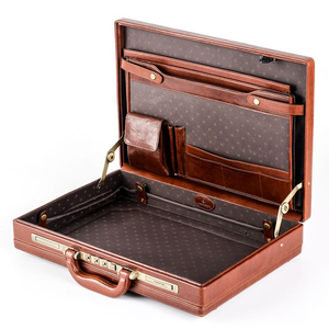 Maletín Clásico de Cuero Genuino Marrón con Cierre de Hebilla para Hombre, Uso Profesional, Estuche Rígido de Lujo - Product Image 2