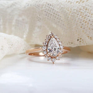 Igi/gia แล็บปลูกวินเทจ14K โรสโกลด์แต่งงาน/หมั้นแหวน unisex เพชรของขวัญครบรอบปาร์ตี้ด้วยลูกแพร์ตัดเพชร - Product Image 4