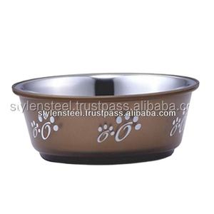 Cuenco de alimentación para mascotas con base antideslizante Cuenco para mascotas Característica personalizada para mascotas Fusión de color marrón de acero inoxidable - Product Image 1