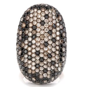 Anillo de cóctel de oro macizo de 18 quilates para mujer con diamantes negros y blancos, joyería geométrica de lujo. - Product Image 2