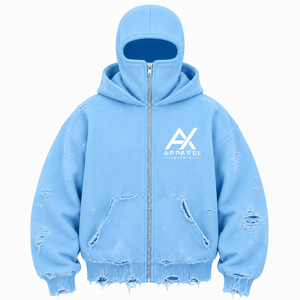 Sudadera con capucha y cremallera de forro polar grueso, estilo balaclava, personalizada, extragrande, desgastada, estilo urbano, con máscara facial completa - Product Image 3