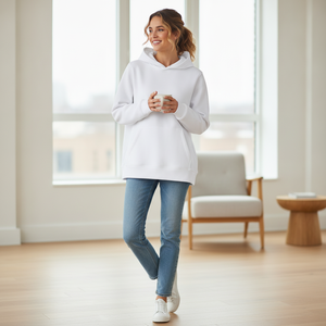 Sweat-shirt à capuche blanc uni de qualité supérieure, épais, personnalisable avec logo, coupe oversize unisexe en molleton pour hommes et femmes - Product Image 4
