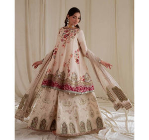 Ssumaira <b>Present</b> Omara festive <b>eid</b> collection by Nureh Embroidered Embellished silk & chiffon jacquard collection Anarkali - Product Image 1