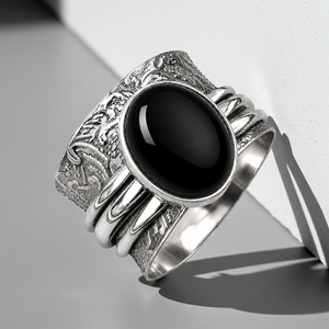 Gothic Black Onyx <b>Ring</b> Vintage Floral Engraved Spinner <b>Ring</b> Handmade Silver Jewelry for men and women - Product Image 6