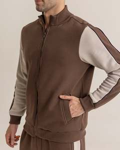 Ensemble de survêtement tendance pour homme 100 % coton, coupe classique, marron beige, unique, uni, doux, premium, streetwear décontracté d'hiver - Product Image 4