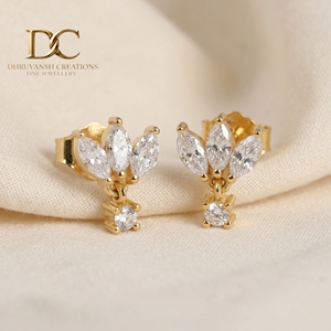 Modern 14KT Solid Yellow Gold Round Cut Lab Grown <b>Diamond</b> <b>Dangle</b> <b>Earrings</b> IGI Certified Stylish Gift Everyday Fine Jewellery - Product Image 2