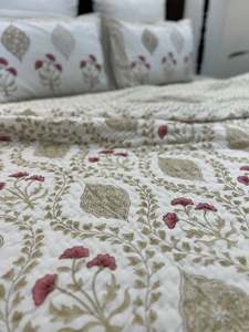 Nouvelle Arrivée 2026 Ensemble de Couette en Coton Jaipuri Imprimé à la Main Motif Floral Beige Doux et Rose Pâle, Couette Réversible Chevron - Product Image 4
