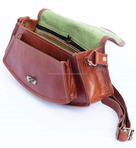 Sac à bandoulière en cuir de chèvre véritable vintage pour femmes Sac à bandoulière de grande capacité Sacoche de voyage pour femmes Toile Logo de bureau - Product Image 3