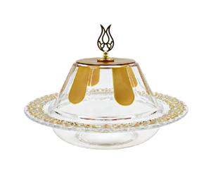 Tajine de service en acrylique transparent de qualité supérieure avec couvercle en dôme, accents dorés élégants et détails décoratifs - Product Image 1