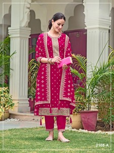 Dhwaja Export Fox Georgette - Costume semi-couture avec broderie et travail de sequins - Product Image 4