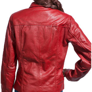 <b>Red</b> PU Leather <b>Jacket</b> With Turn-down Collar Zipper Closure Slim Fit Regular Length Unisex Autumn Wear - Product Image 4