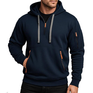 Sweat à capuche d'hiver 100% Coton Polaire, demi-zip, avec logo personnalisé brodé, respirant, épais, coupe oversize, multi-usages - Product Image 4