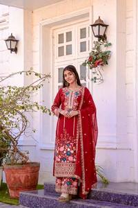 Ensemble haut, palazzo et dupatta en soie chinon lourde brodée à la main avec sequins, entièrement cousu, pour femme, tenue ethnique, matière de robe ZW 140 A - Product Image 3