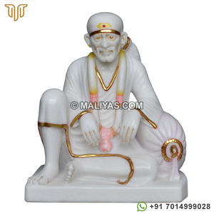 Estatua de Sai Baba de Mármol Blanco Dwarkamai |   Ídolo de mármol de Shirdi Sai Baba tallado a mano con guirnalda para templo y hogar – MALIYAS - Product Image 1