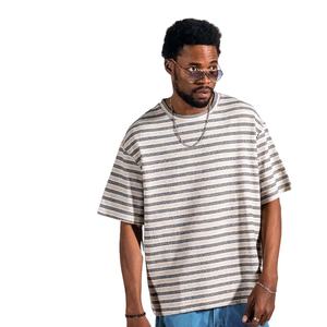 เสื้อยืดผู้ชายไซส์ใหญ่ คอกลม แบบสั่งทำพิเศษ OEM ผ้าฝ้าย 100% ซับในลายทาง เสื้อยืดโอเวอร์ไซส์สำหรับผู้ชาย - Product Image 1