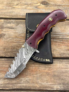 Couteau Tracker en Acier Damas Fait Main avec Manche en Micarta, Lame Fixe à Pointe Tombante Droite pour la Chasse, le Camping, le Bushcraft et la Survie - Product Image 4