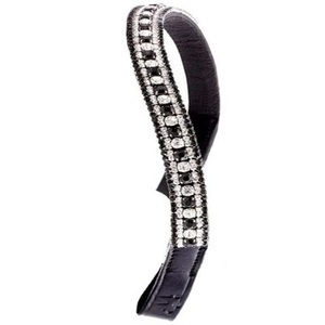 Bride de cheval en cuir noir décorative, luxe, équestre, sur mesure, avec chaîne de cristaux et strass noirs et blancs à 3 rangs - Product Image 4