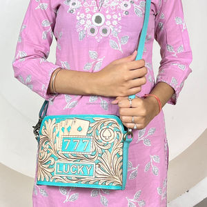 Stylish Women Fashion Hand Tooled Floral Leather Crossbody Handbags Luxury Casino Pattern Genuine Leather Evening Sling <b>Bags</b> - Product Image 4