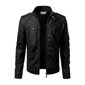 Men's Black Genuine Sheepskin Leather Biker Jacket Slim Fit Retro Motorcycle Style High Street Winter Premium - Product Image 2