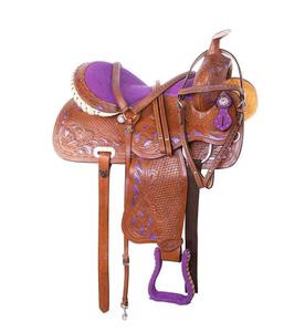 Selles de cheval en cuir véritable de qualité supérieure baril de course occidental et anglais ensemble de tack de cheval assorti - Product Image 1