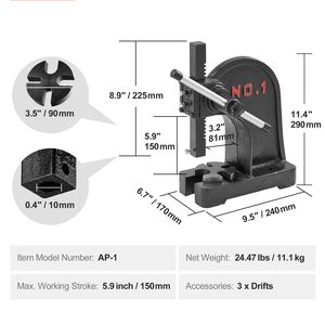 Pressa a colonna in ghisa da 1 tonnellata, altezza massima 5,9 pollici, macchina per rivettatura manuale di precisione - Product Image 2